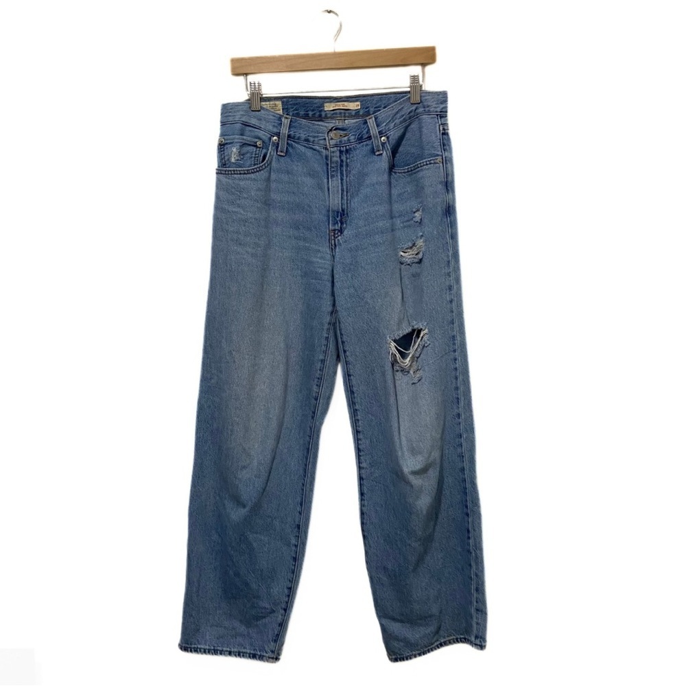 Levi's Blue Mid-Wash High-Rise Baggy Dad Denim Distressed Jeans Size 28